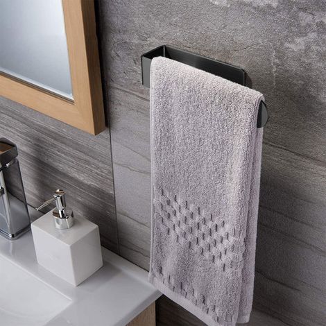 Porte-serviette Mural - Acier Inoxydable Brossé - Auto-adhésif - Pour Salle De Bain Cuisine Et RV - 1 Pièce Noir (1/5)