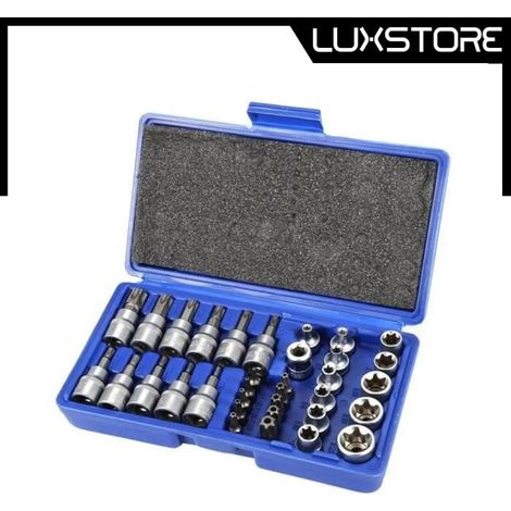 LUXS OUTIL DE SERRAGE DE TORX NOIX 34PCS OUTIL DE JEU DE DOUILLES TORX PROFILÉ EN T SET BIT (1/4)