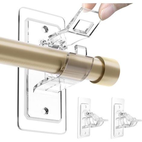 Set di 2 supporti per aste per tende – Non è necessario forare, adesivi in PET anti-danni, ganci regolabili senza chiodi per soggiorno e bagno (1/4)