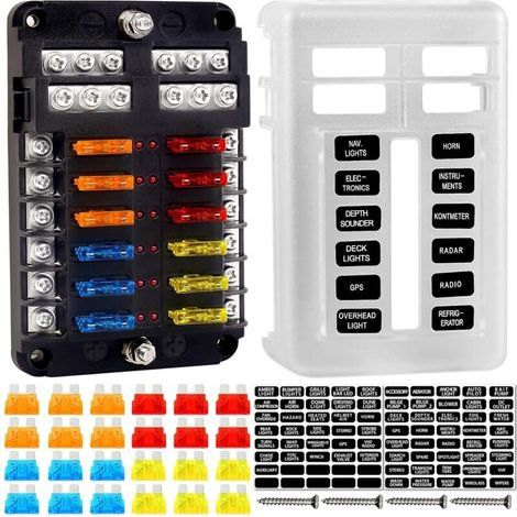 Bloc de fusibles, support de boîte à fusibles 12 V avec indicateur LED, couvercle étanche, panneau Cyrico 12 circuits avec bus négatif pour voiture, camion, bateau, camping-car, remorque, 24 inserts (1/5)