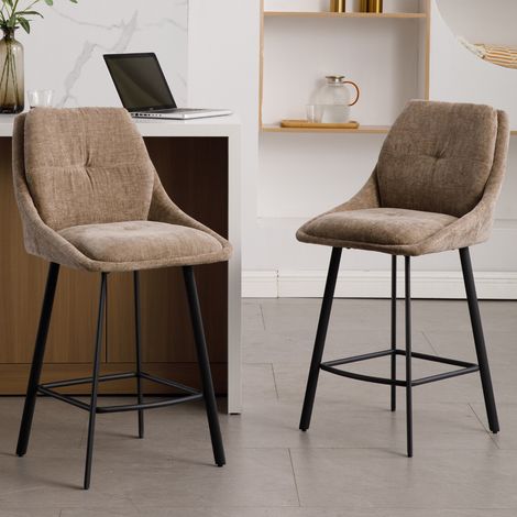 Wahson Lot de 2 tabourets de bar avec coussins en chenille – Pieds en métal robustes – Hauteur 100cm – Pour cuisine et îlot central, Kaki