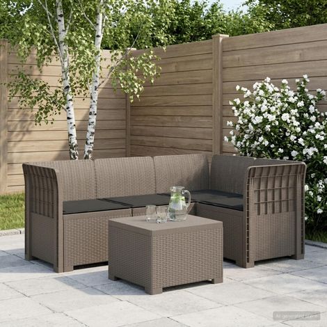 Canapé de jardin modulable 4 places en PP aspect rotin avec coussins gris clair, 51.22kg - PANGIVO (1/5)