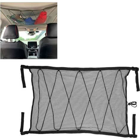 Filet de Toit pour Voiture Organiseur Sac de Rangement Intérieur Filet Élastique Réglable avec Cordon Support de Bagages Universel pour Articles Vêtements (Noir) (1/5)