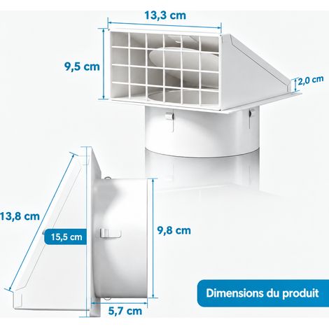 Bouche d'extraction murale pour sèche-linge 4 pouces blanc avec clapet anti-retour et grille amovible blanc 660 kg – Livraison gratuite