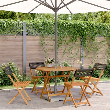 Ensemble à manger de jardin 5 pcs-Salon de jardin-Ensemble repas d'extérieur résine tressée et bois massif 506063 (1/5)