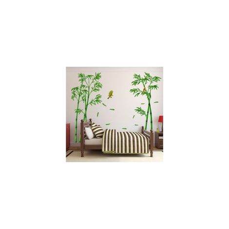 6090CM2，Grand Bambou Sticker Mural Plante Verte Oiseau Sticker Mural Chambre Salon Bureau Décoration Murale (1/4)