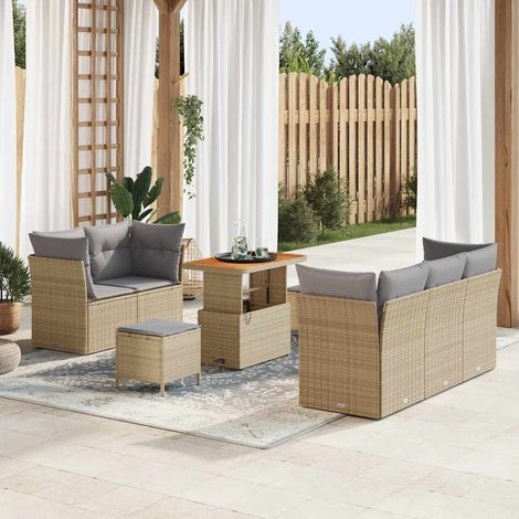 Garten-Sofa-Set 8 pcs Beige Poly-Rattan