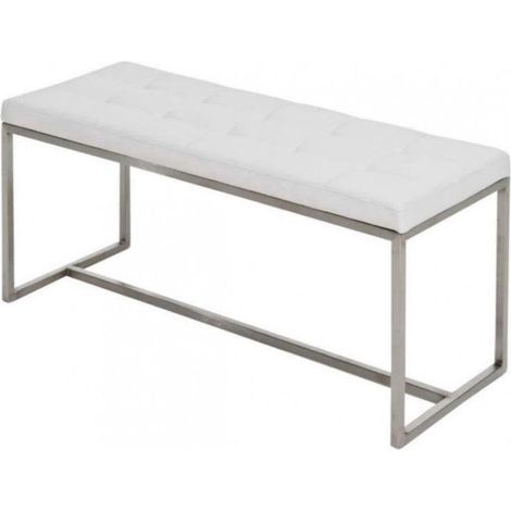 Sgabello panca seduta rivestita in materiale sintetico bianco struttura in acciaio inox 100x40 cm 100000917