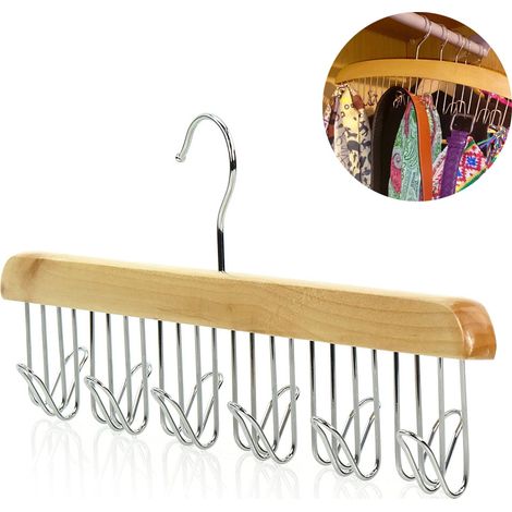 Porte-cravates en bois suspendu, accessoire de dressing pour homme, gain de place, pour ranger et présenter vos cravates.