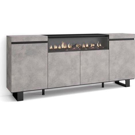 Skraut Home Credenza, Mobile, Cucina Madia, mobile ingresso 200x87x35cm 4 Porte Camino elettrico Design industriale Stile moderno Cemento (1/5)