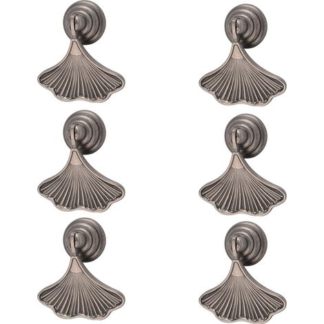 Poignée feuille de ginkgo, 6 pièces, nickel antique, tiroir simple trou, alliage de zinc. (1/5)