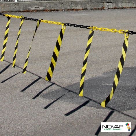 Barrière de chaîne 5m x Ø 8mm avec rubans hachurés Jaune/Noir - 1360624