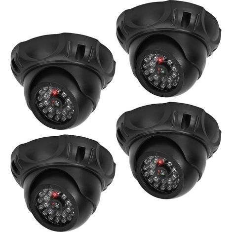 4 Pièces Caméra Factice Extérieur, Caméra Surveillance sur Batteries Dummy, LED Rouge Clignotante, Rotative 360° pour Intérieur & Extérieur, avec Panneaux Avertisseurs CCTV (1/5)