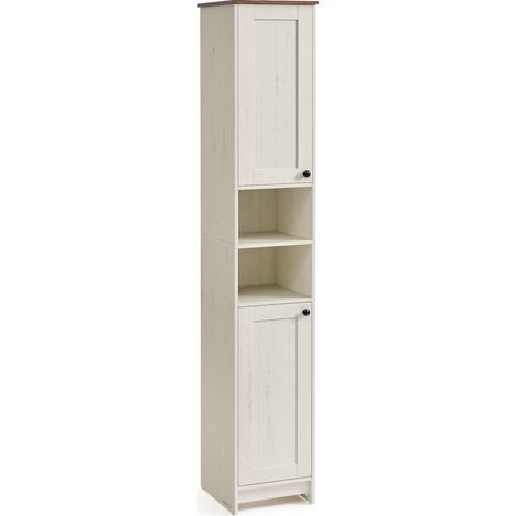 SONGMICS HOME Meuble de Salle de Bain Haut, Toolless Assemblage Ultra-rapide sans Outils, Colonne de Rangement, avec Étagères Réglables, pour Salon, Entrée, 30 x 30 x 170 cm, Blanc Rustique