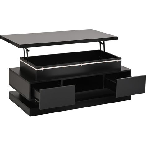Tavolino da salotto alzabile 100x50x40 cm con 2 cassetti LED nero in truciolato MODENUIT (1/5)
