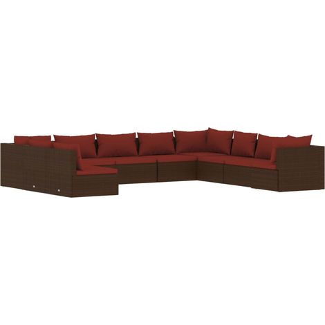 Maison Exclusive - Set Divani da Giardino 10 pz con Cuscini in Polyrattan Marrone (1/5)
