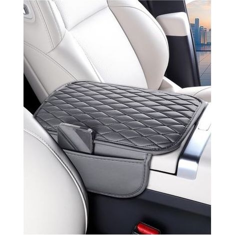 [Mise à niveau] Housse de console centrale de voiture avec 2 sacs de rangement - Housse d'accoudoir en cuir nappa de qualité supérieure-Chrom (1/5)
