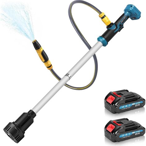 Pompe de fût de pluie à batterie sans fil 18 V avec 2 batteries de 2,0 Ah Pompe de transfert d'eau 3000 l/h, hauteur de refoulement de 6 m, pompe à eau portable avec buse de pulvérisation