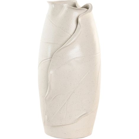 Jarron Ceramica 21X21X40 Hoja Artesanal Blanco (1/3)