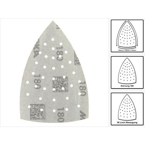 Disques abrasifs Iridium MIRKA Triangle 100 x 152 x 152 mm 36 trous - boîte de 50 Épaisseur du grain: P 180 (Fin: Finition soignée) (1/5)