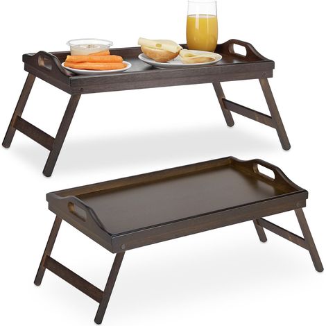 Set 2 Bandeja Cama con Asas y Patas Plegables, Borde Alto, Desayuno, Sofá. Madera, 22 x 61,5 x 30 cm, Marrón Oscuro (1/5)