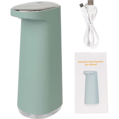 Distributeur de savon liquide mousse (vert clair) 450 ml, mains libres, rechargeable par USB, portable, sans contact, à mousse automatique, pour salle de bain et cuisine. (1/5)