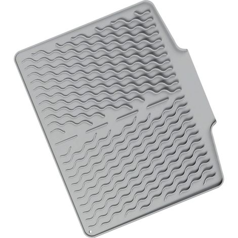 Tappetino scolapiatti in silicone con bordo di drenaggio, antiscivolo, facile da pulire, resistente al calore, grigio chiaro. (1/5)