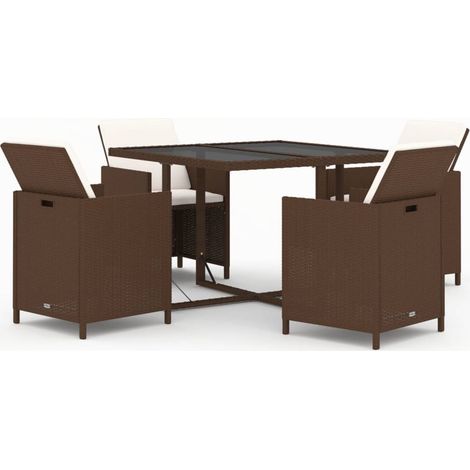 5-teiliges Garten-Dinner-Set mit Kissen aus braunem Polyrattan