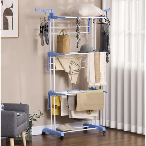 Wäscheständer Turm 4 Ebenen 73 x 64 x 177 cm mit Rollen, aus Stahl, blau OKMYHOME (1/5)