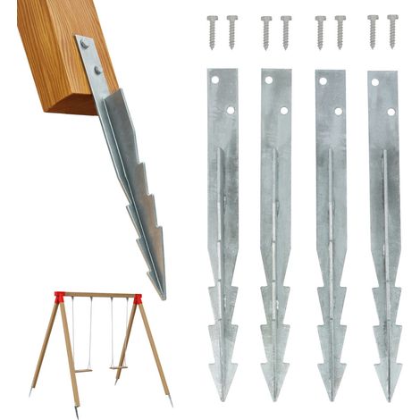 Kit ancrage au sol balançoire - 4 ancrages 44 cm en Acier Galvanisé Ancre Support de Poteau - Pour balançoire tour aire de jeux (1/5)