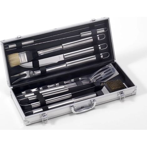 set valigetta accessori barbecue in alluminio - 12 pezzi