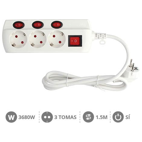 Base múltiple 3T con multi interruptor (3x1.5mm) 1,5M (1/3)