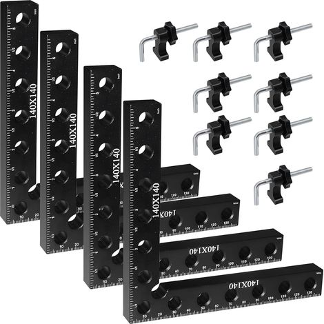 Set de 4 Serre Joint Angle 90° en Aluminium, Équerre Menuisier Précis pour Assemblage à Angle Droit, Outillage Bois pour Cadres, Bricolage et Charpente - Noir (1/5)