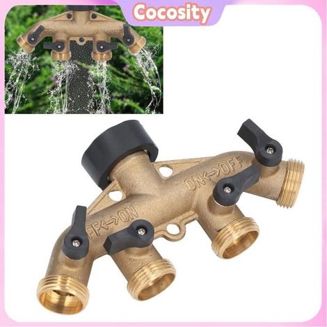 Cocosity Collecteur de robinet de tuyau Collecteur de Robinet à 4 Voies en Laiton pour L'irrigation du outillage accessoire (1/5)