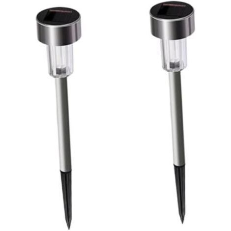 FENOPLASTICALot de 2 lampes solaires tubulaires à LED en acier inoxydable pour allée de jardin, éclairage paysager extérieur pour pelouse (1/4)