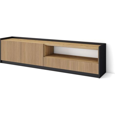 Skraut Home - Mobile TV Soggiorno, Ampio spazio a disposizione, 207x37x50cm, Per TV fino a 80", Mobile Soggiorno, Stile moderno, Rovere e nero (1/5)