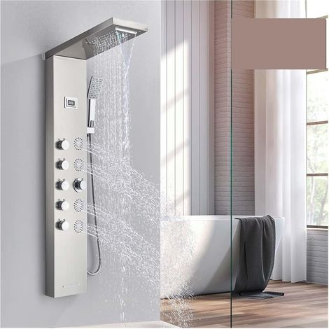 Ensemble de Douche mitigeur thermostatique intelli Panneau de Douche Cascade Pluie Douche Robinet Ensemble Spa Massage Jet Bain Colonne de Douche Affichage de la température mitigeur Tour (Color : BL (1/5)