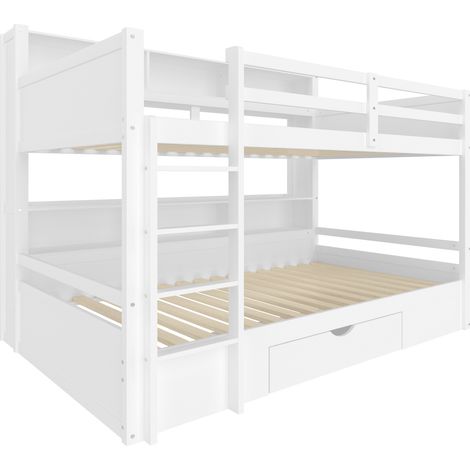 Cama litera 90 x 200 cm de pino y MDF con cajón y almacenaje blanca HOMVRA (1/5)