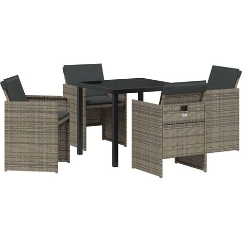 Garden Dining Set with Cushion Folding 5 pcs Grey Poly rattan vidaXL