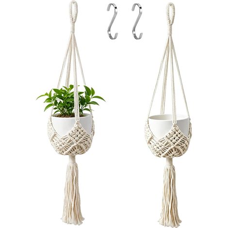 Lot de 2 Macramé Support Pots pour Fleur 90 cm (1/5)