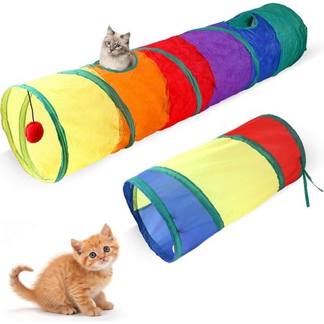 Set di 2 tunnel per gatti, tubi pieghevoli per animali domestici, tunnel interattivo a 2 vie con spioncino interattivo per cani, conigli, gatti, porcellini d'India e bambini (2 misure) (1/5)