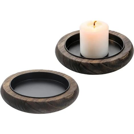 2 Pièces Support Bougie Bois Massif Vintage, Rond Photophore Bougie, Produit Anti-Cire Chandelier Bougeoir Plateau, Multifonction Bo (1/5)