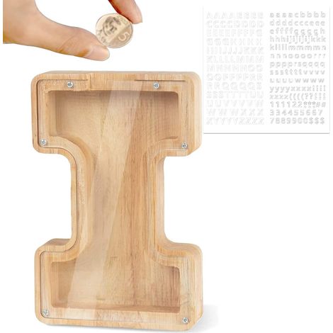 Tirelire pour Tirelire Personnalisée avec Lettres de A à Z Tirelire en Bois Transparente pour Noël(I) (1/5)