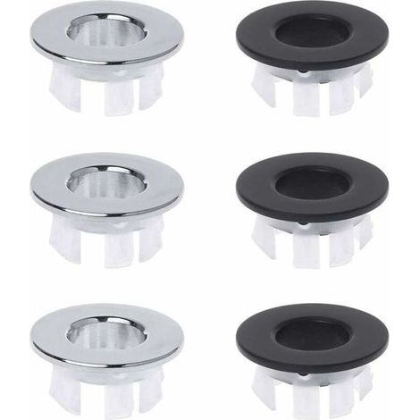 Set mit 6 Überlaufstopfen aus Kupfer und Kunststoff für Spülbecken, 30 mm Durchmesser, für 22–24 mm große Löcher. Einfache, werkzeuglose Montage. (1/5)