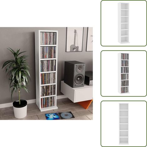 Armoire à CD Blanc 21x20x88 cm Bois d'ingénierie - Meuble Rangement Cd - Bibliothèque Cd - Armoire Cd Blanc - Rangement Musique - Étagère Cd