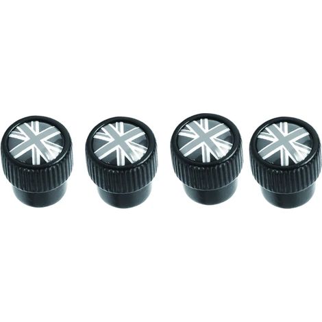 (Black Grey Jack) Lot de 4 bouchons de valve universels pour pneus de voiture avec logo drapeau britannique, compatibles avec Mini Cooper Coupé Cabriolet. Accessoires de décoration automobile. (1/5)