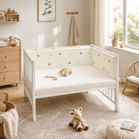 Tour de lit bébé – Protection anti-choc 3D doux respirant – Pour berceau et lit– 150x28cm - Motif ours en forêt (1/5)