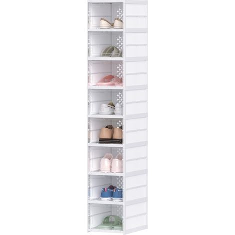 Scatole porta scarpe impilabili pieghevoli 8 pezzi con porta trasparente in plastica bianca (1/5)