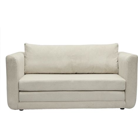 Miliboo – Canapé convertible 2 places en tissu velours côtelé beige – Dimensions couchage L120 x L196 cm – Assise longue 121 cm pour confort optimal (1/5)