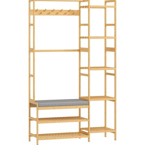 Bambus-Garderobenständer mit Schuhregal, Bank und Haken, 104 x 33 x 175 cm MODENUIT (1/4)